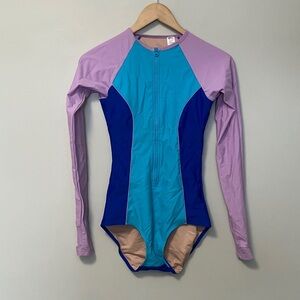 Coolibar UPF 50+ Colorblock Long Sleeve One Piece Swimsuit